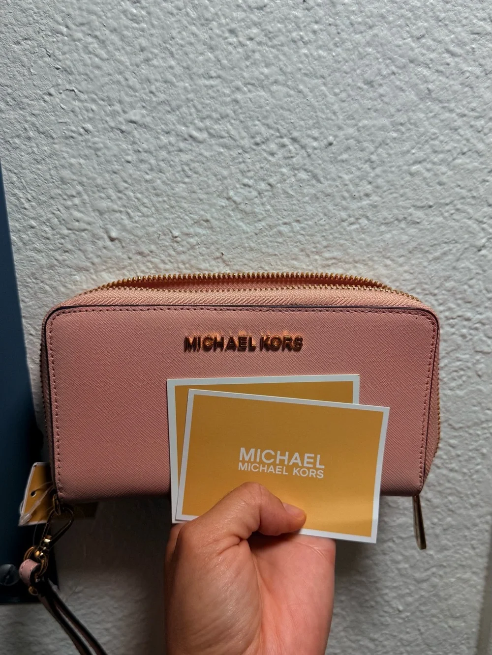 Michael Kors Rose Pink Zip-Around Wallet with Gold Logo